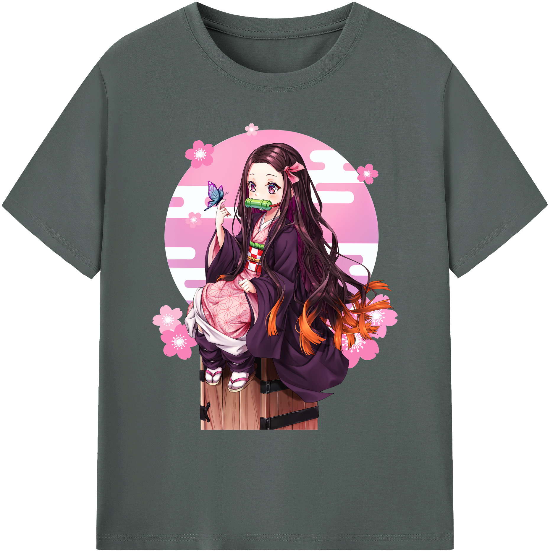 （画像用） 鬼滅の刃（きめつのやいば）竈門 禰󠄀豆子／かまど ねずこ Kamado Nezuko 綿100％ メンズ半袖Tシャツ｜肌触りやわらか＆通気性